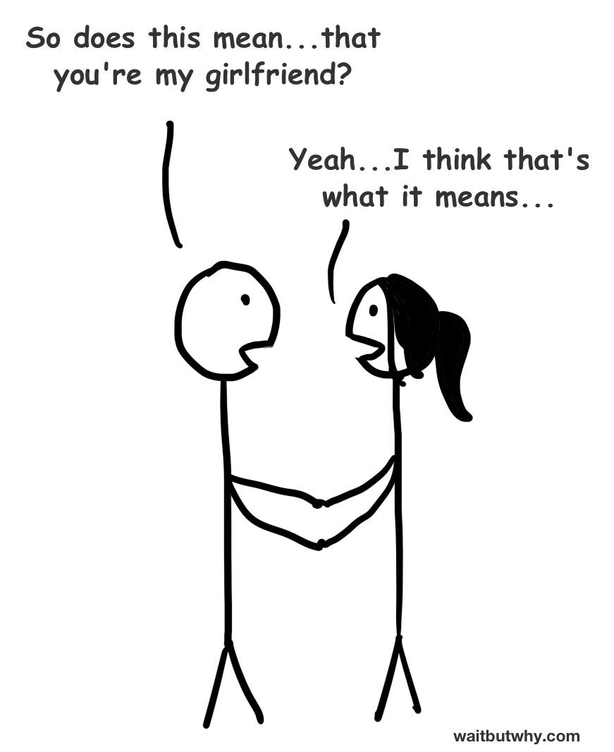 (holding hands) stick 1: so does this mean... that you're my girlfriend? / stick 2: yeah... I think that's what it means...