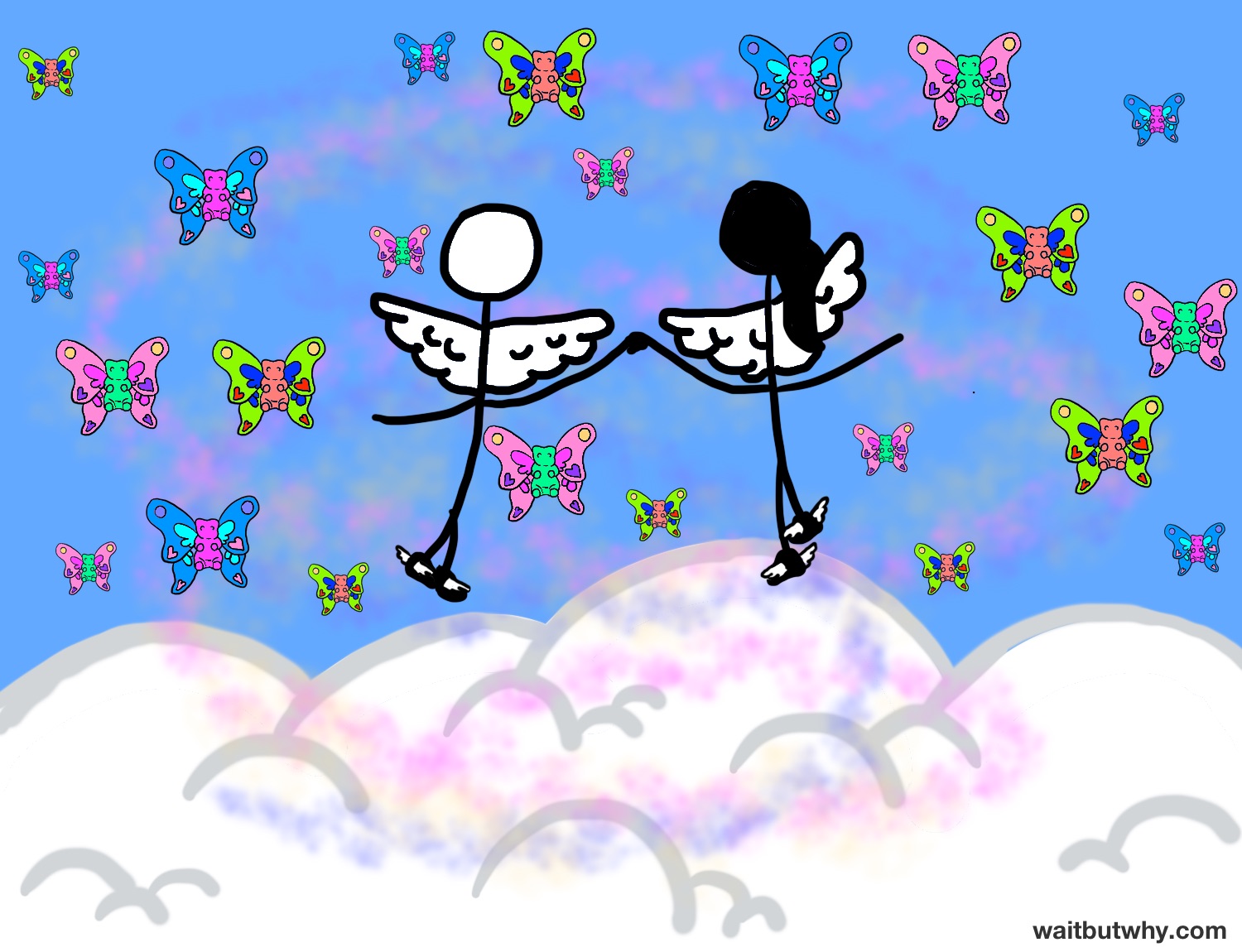 couple floating on a cloud