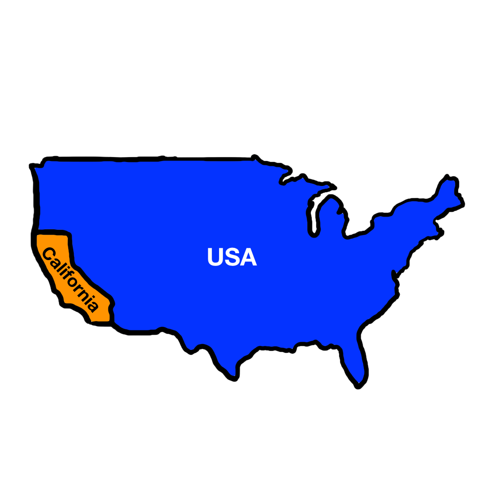 map of USA and California as separate countries