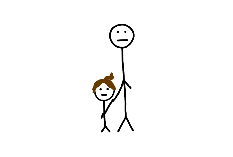 stick figure parent and toddler holding hands
